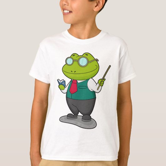Kikker als leraar met boek t-shirt (Voorkant)
