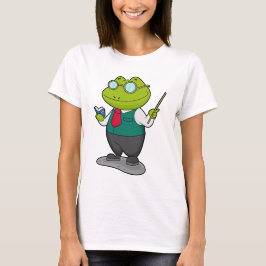 Kikker als leraar met boek t-shirt (Voorkant)