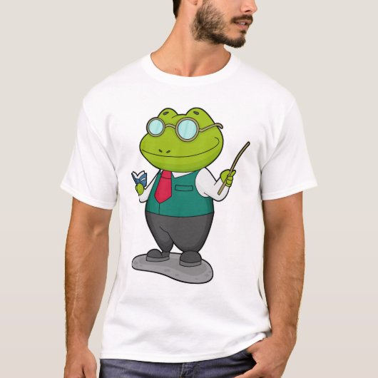 Kikker als leraar met boek t-shirt (Voorkant)