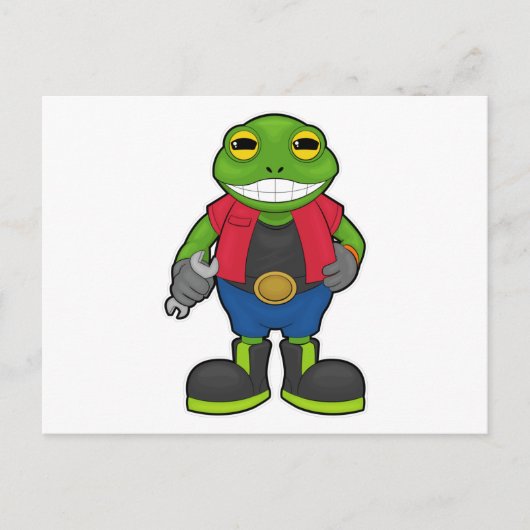 Kikker als Mechanicien met Sleutel Briefkaart (Voorkant)