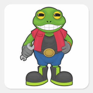 Kikker als mechanisch met spanner vierkante sticker
