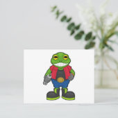 Kikker als monteur met sleutel briefkaart (Staand voorkant)