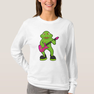 Kikker als muzikant met gitaar t-shirt