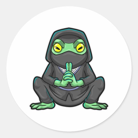 Kikker als Ninja in zwart Ronde Sticker (Voorkant)