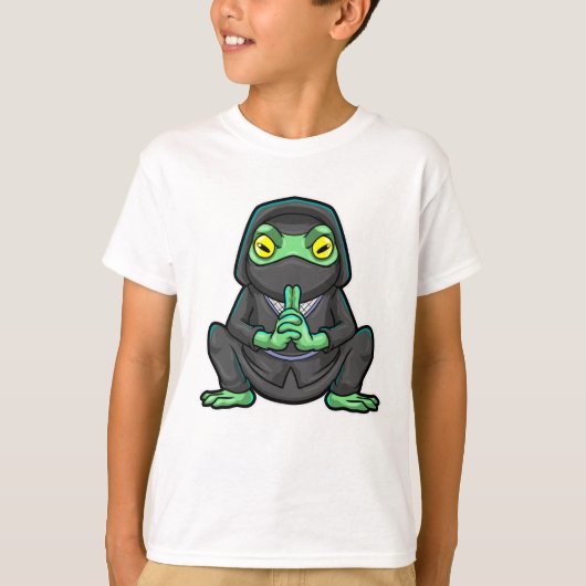 Kikker als Ninja in zwart T-shirt (Voorkant)