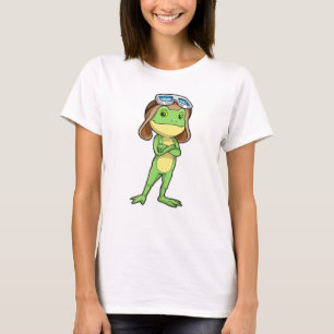 Kikker als piloot met hoed en bril t-shirt