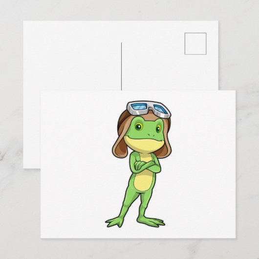 Kikker als piloot met Pet en bril Briefkaart (Voorkant / Achterkant)