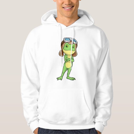 Kikker als piloot met Pet en bril Hoodie (Voorkant)