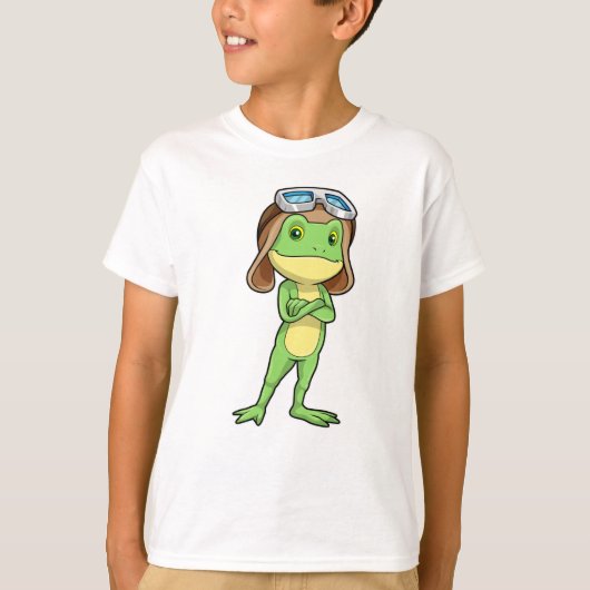 Kikker als piloot met Pet en bril T-shirt (Voorkant)
