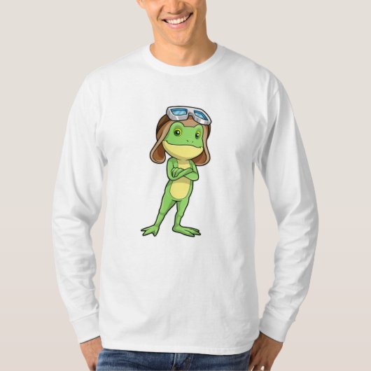 Kikker als piloot met Pet en bril T-shirt (Voorkant)