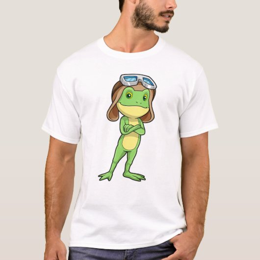Kikker als piloot met Pet en bril T-shirt (Voorkant)