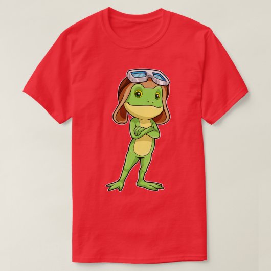 Kikker als Piloot met Petten Bril T-shirt (Design voorkant)