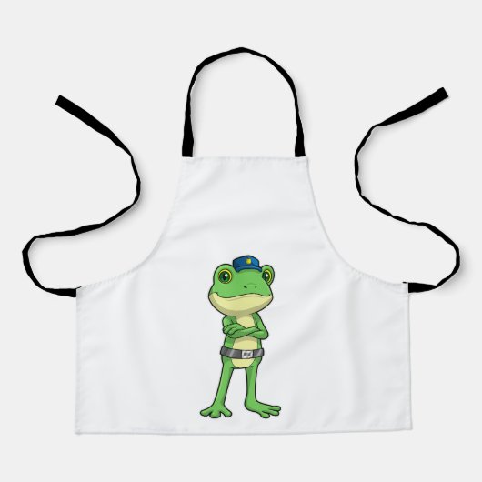 Kikker als politieagent met pet van politie schort (Voorkant)