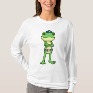 Kikker als politieagent met pet van politie t-shirt