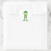 Kikker als politieagent met pet van politie vierkante sticker (Tas)