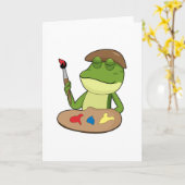 Kikker als schilder met kwast en verf kaart (Gele Bloem)