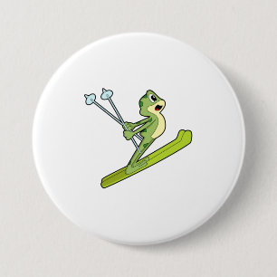 Kikker als skijumper met Ski.PNG Ronde Button 7,6 Cm