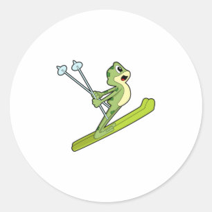 Kikker als skijumper met Ski.PNG Ronde Sticker