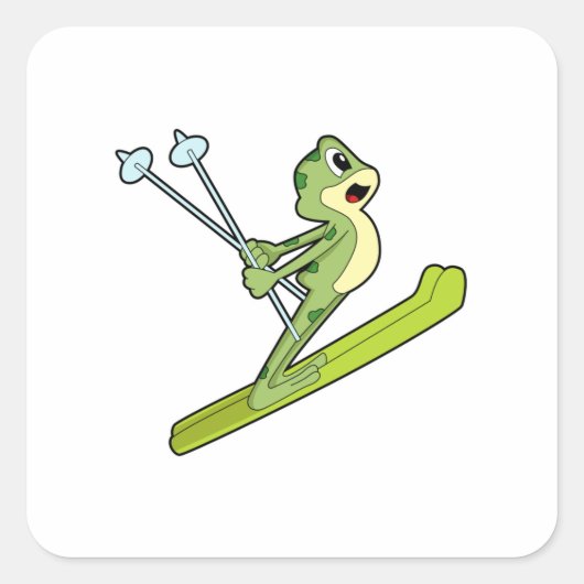 Kikker als skijumper met Ski.PNG Vierkante Sticker (Voorkant)