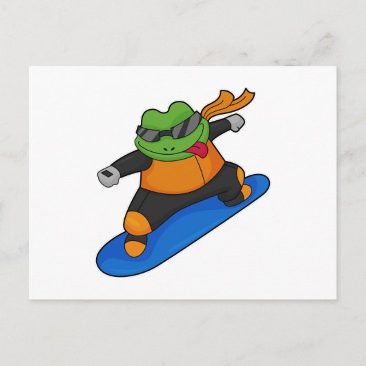 Kikker als sneeuwbard met snowboard briefkaart (Voorkant)