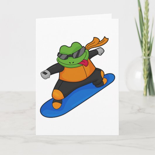 Kikker als sneeuwbard met snowboard kaart (Voorkant)
