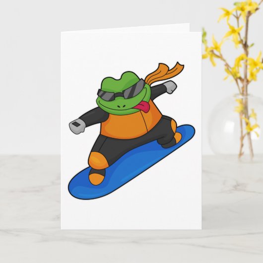 Kikker als sneeuwboardaar met snowboard kaart (Gele Bloem)