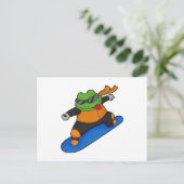 Kikker als snowboarder met snowboard briefkaart (Staand voorkant)