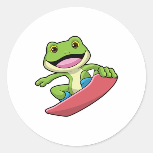 Kikker als Snowboarder met Snowboard Ronde Sticker (Voorkant)