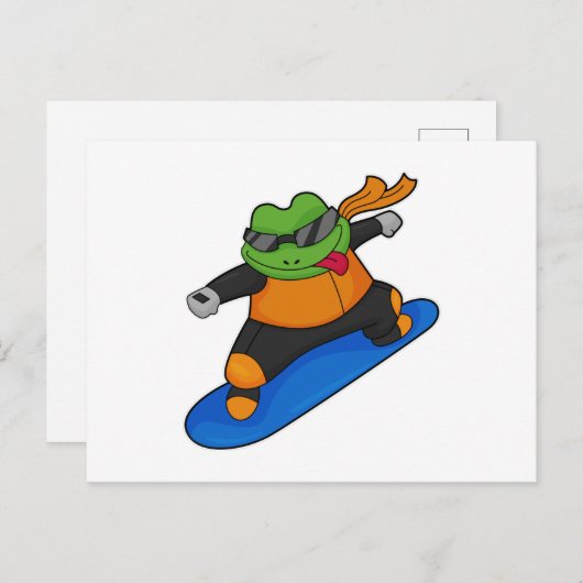 Kikker als Snowobarder met Snowboard Briefkaart (Voorkant / Achterkant)