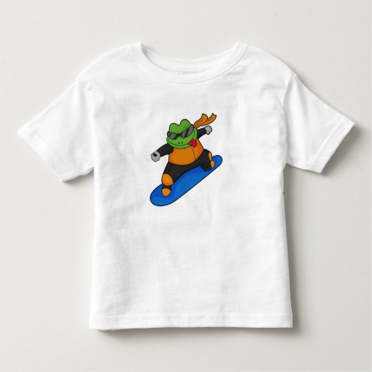 Kikker als Snowobarder met Snowboard Kinder Shirts (Voorkant)