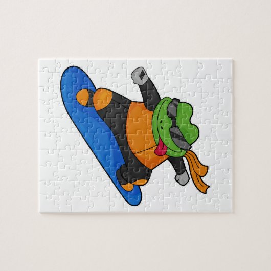 Kikker als Snowobarder met Snowboard Legpuzzel (Horizontaal)