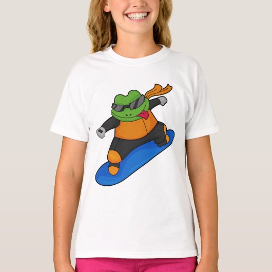 Kikker als Snowobarder met Snowboard T-shirt (Voorkant)