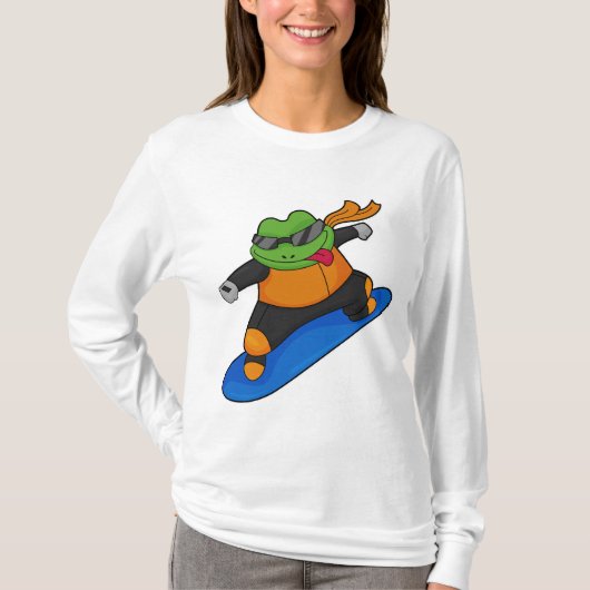 Kikker als Snowobarder met Snowboard T-shirt (Voorkant)