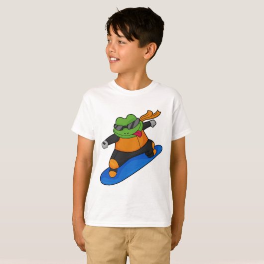 Kikker als Snowobarder met Snowboard T-shirt (Voorkant volledig)
