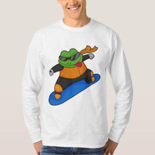 Kikker als Snowobarder met Snowboard T-shirt