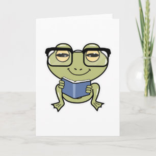 Kikker als student met boek kaart