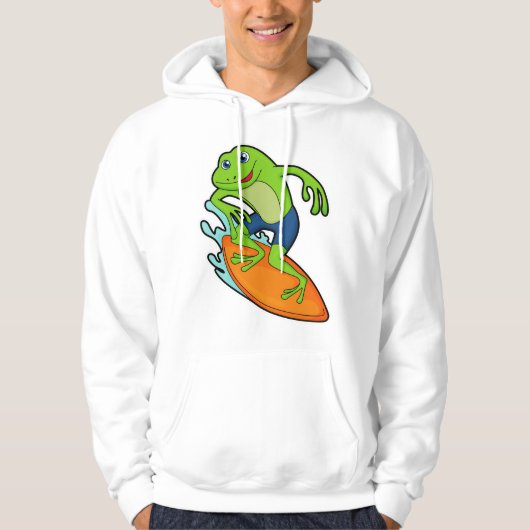 Kikker als surfer met surfplank hoodie (Voorkant)