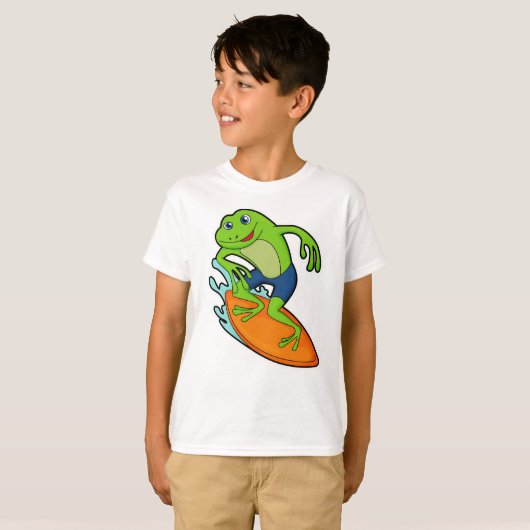 Kikker als surfer met surfplank t-shirt (Voorkant volledig)