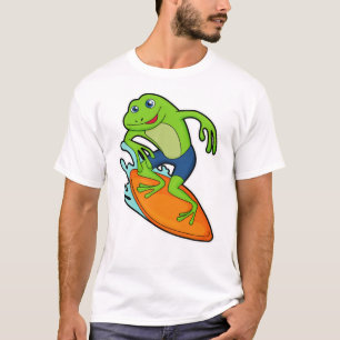 Kikker als surfer met surfplank t-shirt