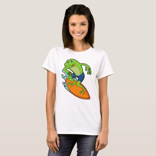 Kikker als surfer met surfplank t-shirt (Voorkant volledig)