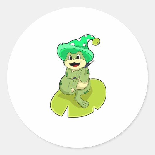 Kikker als Tovenaar met Magische Tand Ronde Sticker (Voorkant)