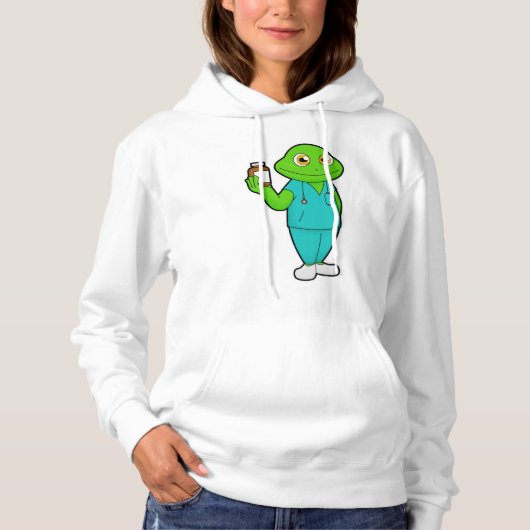 Kikker als verpleegster met geneeskunde en stethos hoodie (Voorkant)