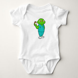 Kikker als verpleegster met geneeskunde en stethos romper