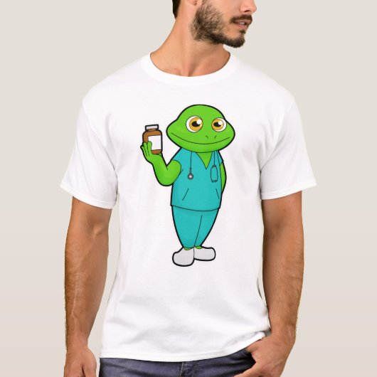 Kikker als verpleegster met geneeskunde en stethos t-shirt (Voorkant)