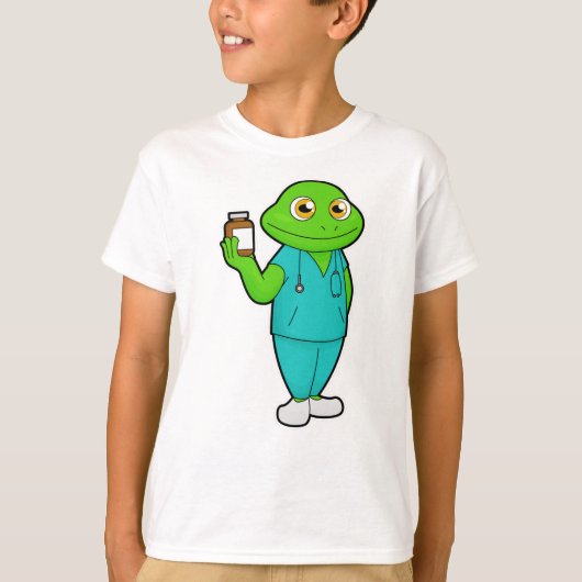 Kikker als verpleegster met geneeskunde en stethos t-shirt (Voorkant)