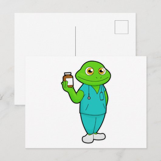Kikker als verpleegster met medicijnen en stethosc briefkaart (Voorkant / Achterkant)