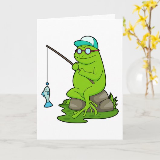 Kikker als visser met hengel & vis kaart (Gele Bloem)
