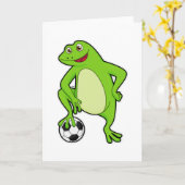 Kikker als voetballer met voetbal kaart (Gele Bloem)