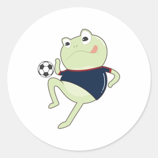 Kikker als voetbalspeler met Voetbal Ronde Sticker (Voorkant)