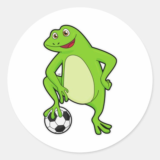 Kikker als voetbalspeler met Voetbal Ronde Sticker (Voorkant)